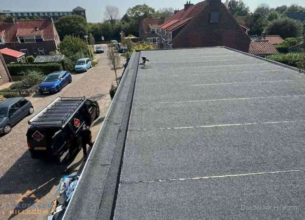 Nieuw bitumen plat dak met uitzicht over landschap in Hillegom